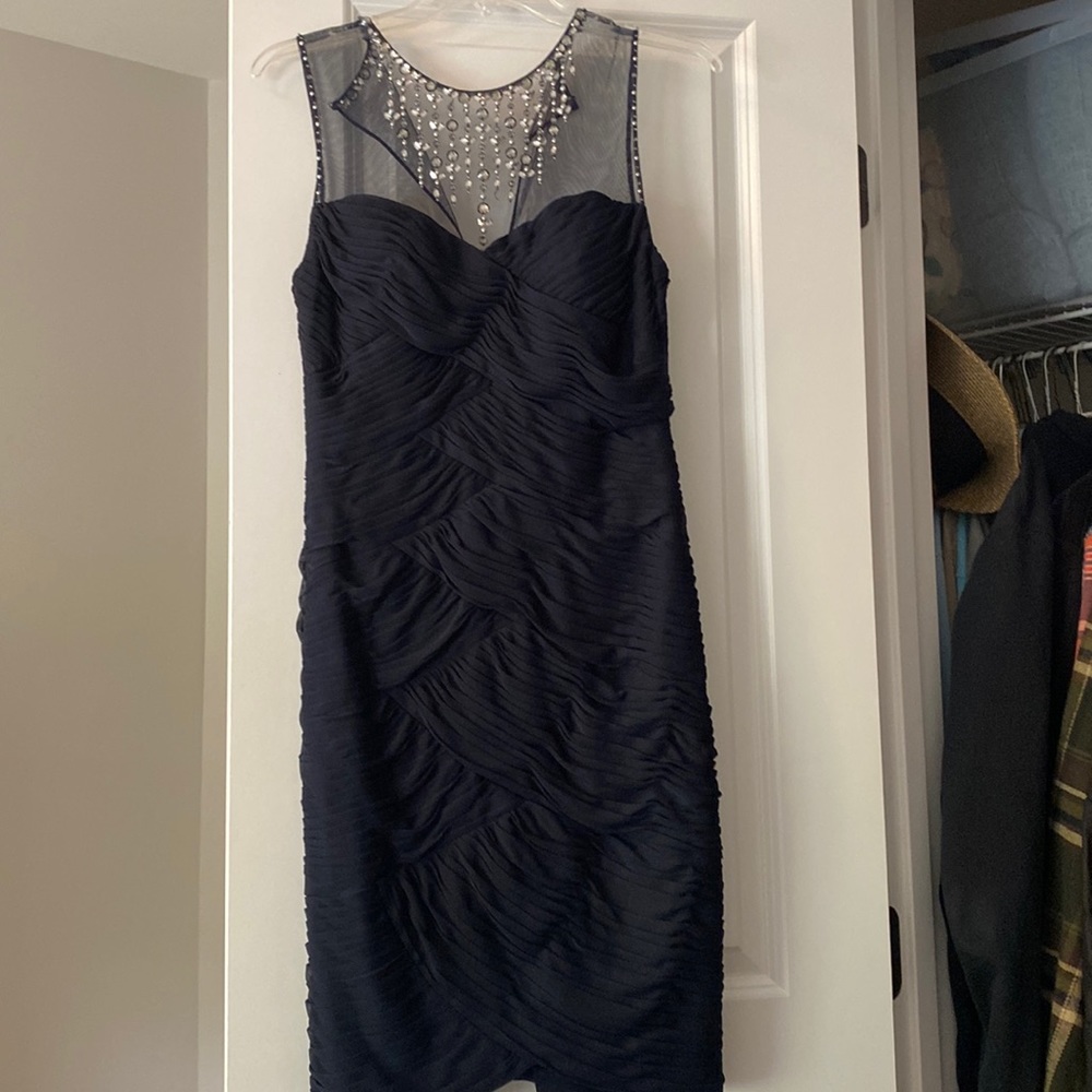 Navy blue body con dress with sparkler top